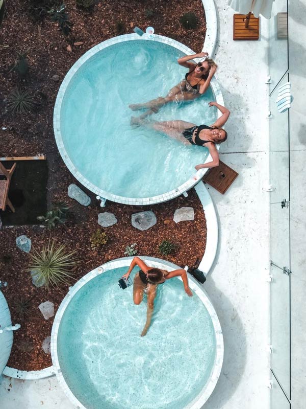 Aerial view of a group at Tank Bathhouse on the Sunshine Coast