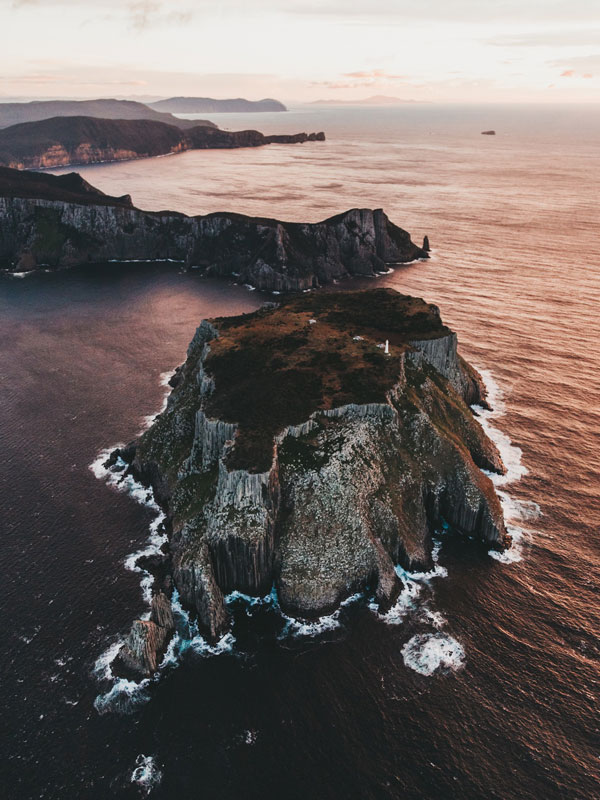 an aerial view of the cliffs at Cape Pillar, Tasman Island