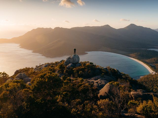 hiker looking over Wineglass Bay