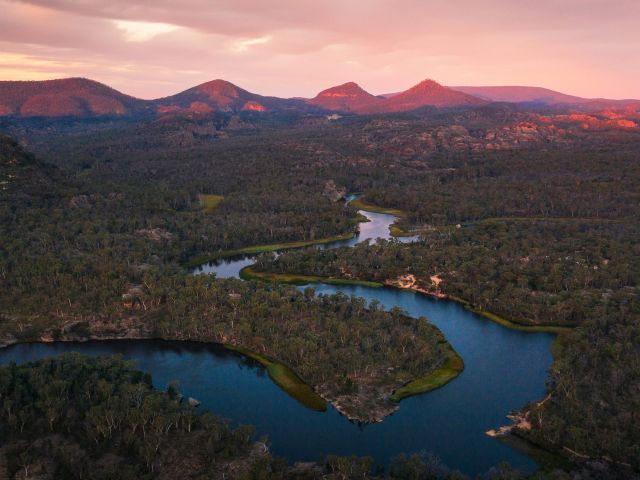 Sun setting over the Cudgegong River in Wollemi National Park