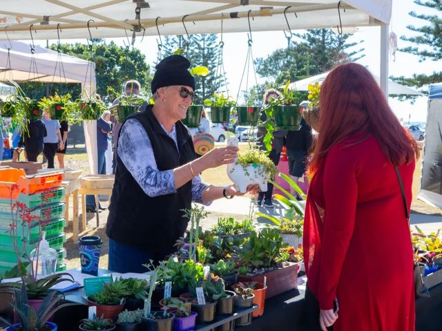 a woman buying plants at Harbourside Markets 