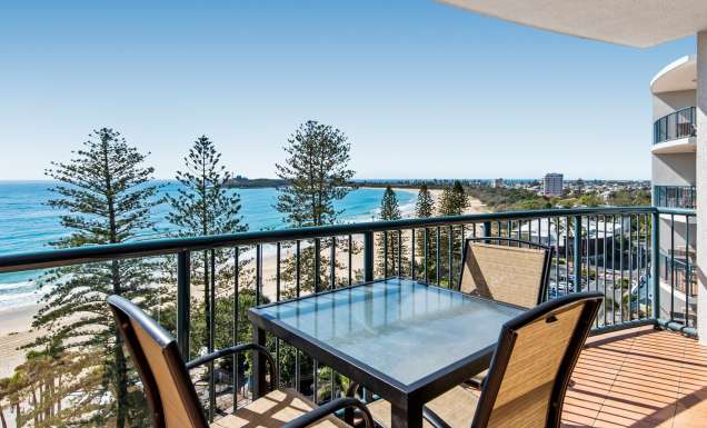 stunning sea views from the balcony of an apartment at The Peninsular Mooloolaba