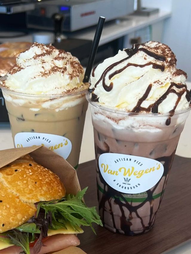 frappe and burger at Van Wegen’s Pies & Sourdough, Mooloolaba