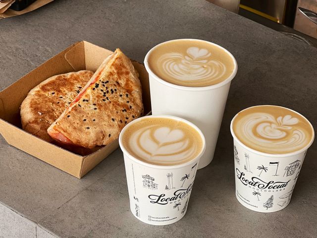ham cheese tomato toasties and coffees at Local Social Mooloolaba