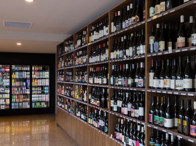 wine shelves at Prospect Hotel and Cellars
