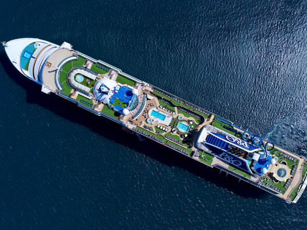 Aerial of P&O Cruises Australia Pacific Explorer ship
