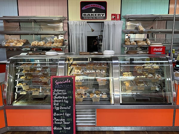 pastry cabinent at Balamara Bakery