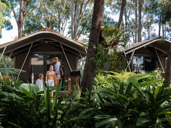 a forest glamping retreat at Sandstone Point Holiday Resort