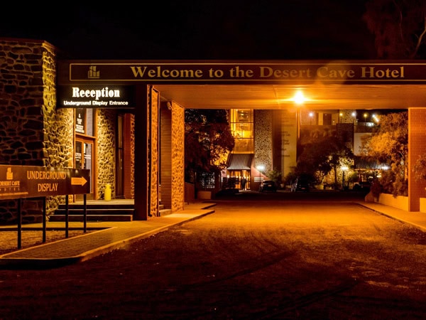 the entrance of Desert Cave Hotel, SA