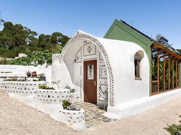 the exterior of Earthship Ironbank, SA