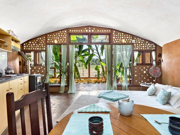 a look inside the accommodation at Earthship Ironbank, SA