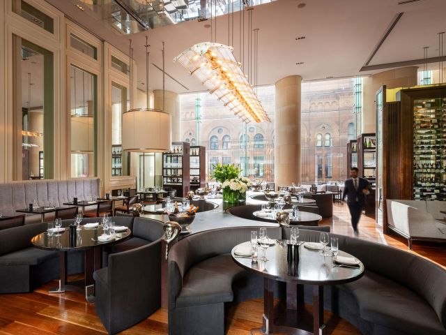 interior of glass brasserie