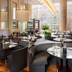 interior of glass brasserie