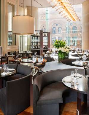 interior of glass brasserie