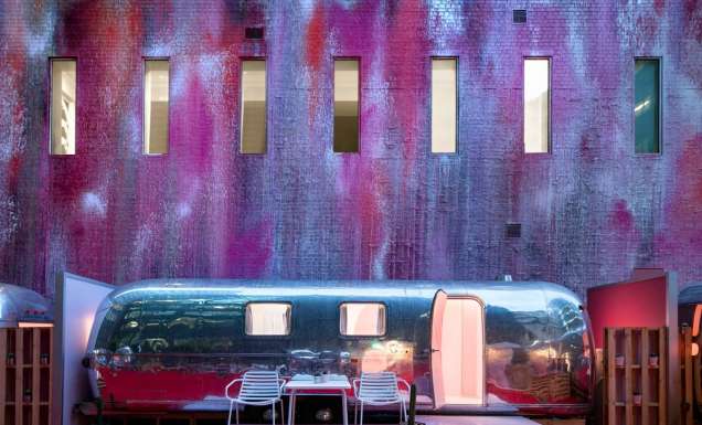 the pink exterior of Hotel No, Vic