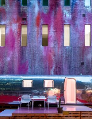 the pink exterior of Hotel No, Vic