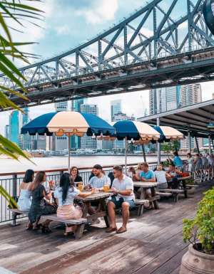 the al fresco seating of Felons Brewing Co. in Howard Smith Wharves
