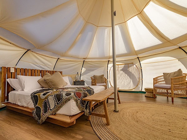 inside glamping tent at Rangelands Outback Camp outside of winton