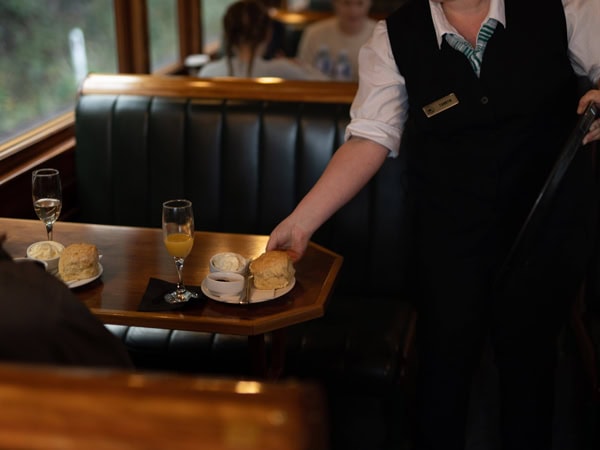 serving food onboard the Lynchford Express on a Christmas in July steam trip