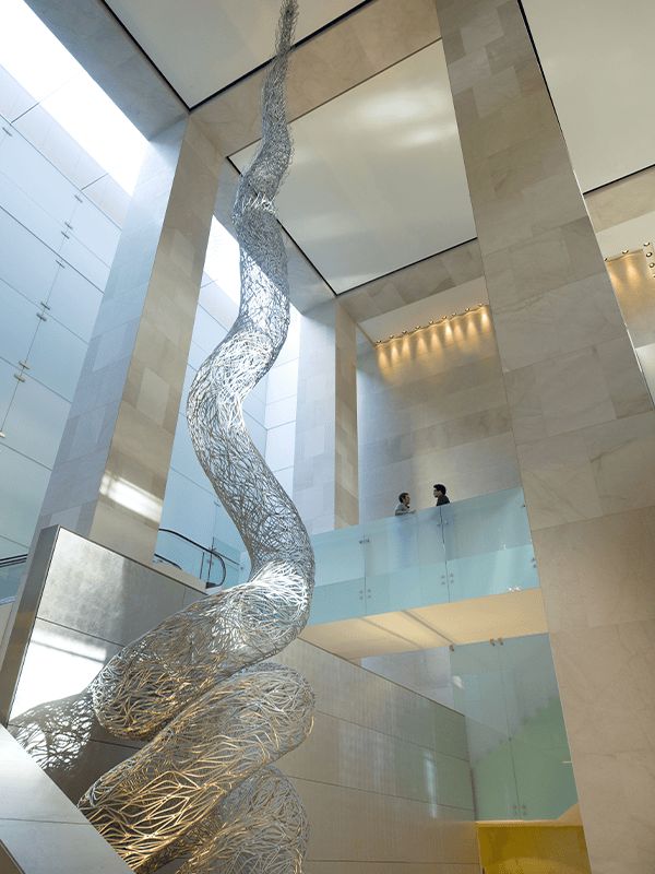 The metal installation by Australian artist Bronwyn Oliver greets you in the foyer. 