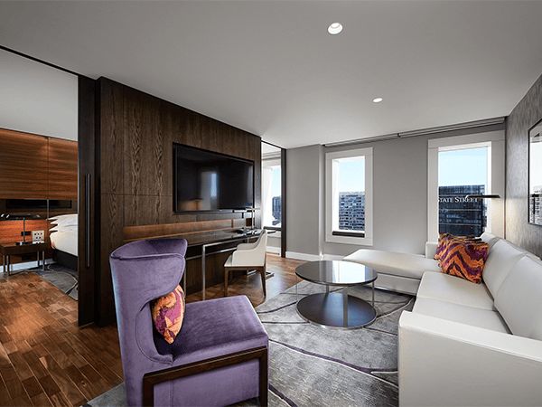 Admire the city views from the City View Suite's living area. 