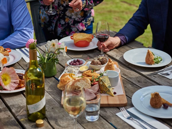 a tasting platter with wine on the table at Barristers Block