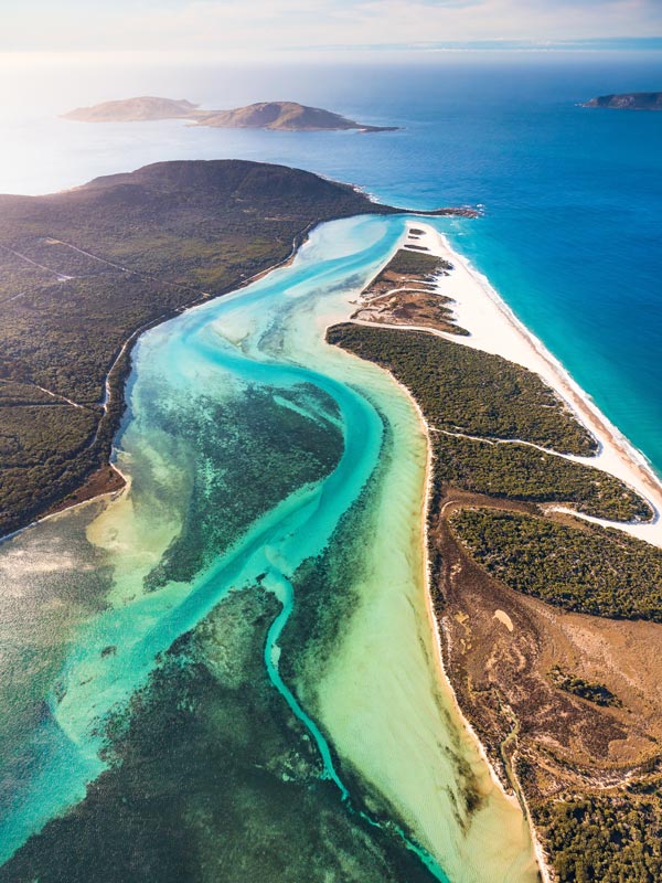 an aerial view of North-East River and Bass Strait