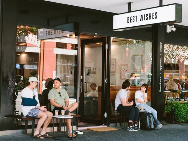people sitting outside Best Wishes cafe in Fremantle