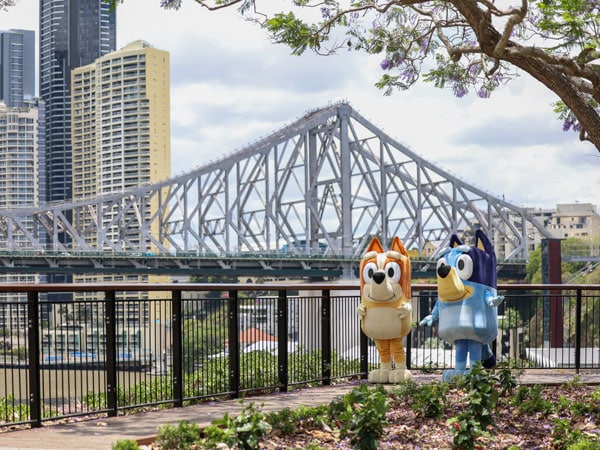 Bluey and Bingo along Howard Smith Wharves, Brisbane