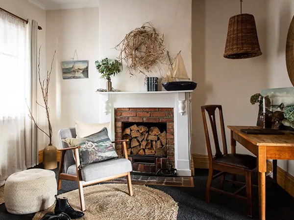 fireplace and desk in Captains Cottage, Hobart TAS