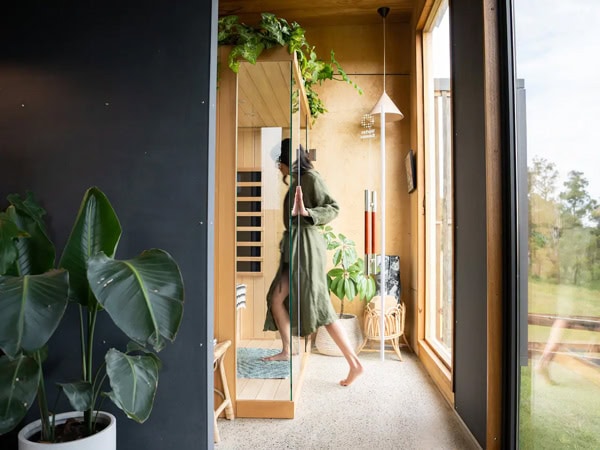 a woman in robe at Casa Luna