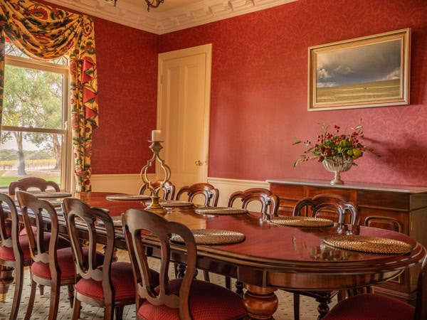 the dining area painted in light red at Clare Valley Million Estate