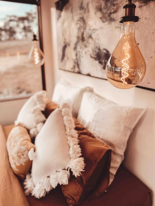 a close-up shot of pillows at Country Haven Tiny Home