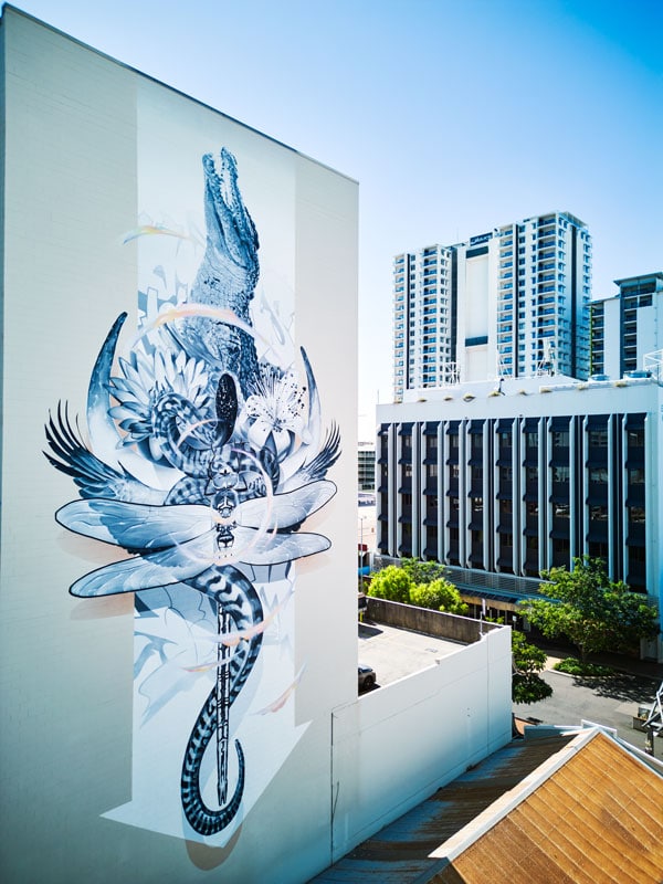 a vibrant street art at Darwin/Gulumerrdgen cityscape