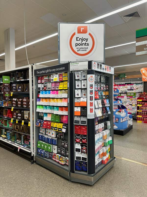 Gift cards at Woolworths store