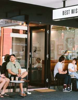 people sitting outside Best Wishes cafe in Fremantle