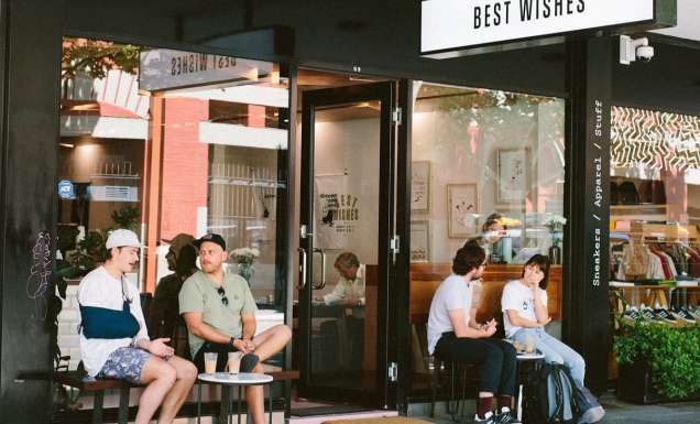 people sitting outside Best Wishes cafe in Fremantle