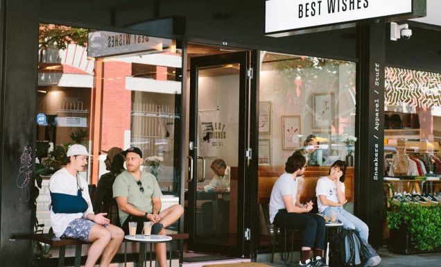 people sitting outside Best Wishes cafe in Fremantle