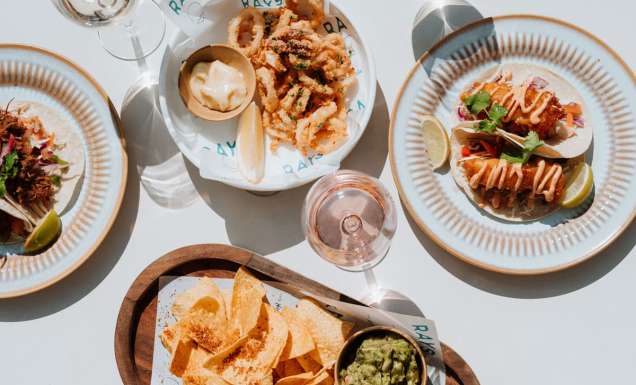 a table-top view of food and drinks at Rays Port Hedland