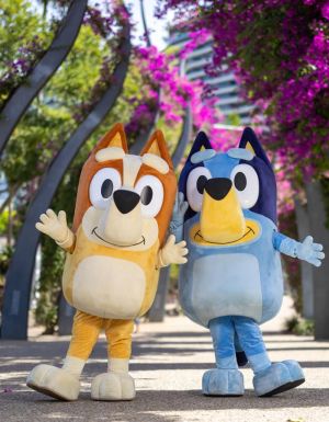 Bluey and Bingo along the Grand Arbour’s vibrant Bougainvillea flower display