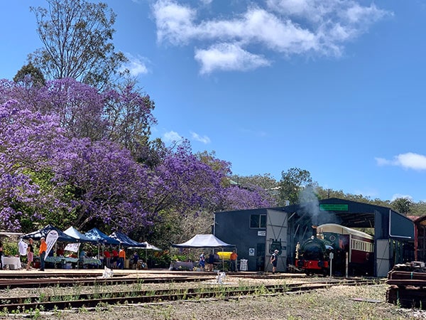 train and stalls at Herberton Jacaranda Festival in queensland