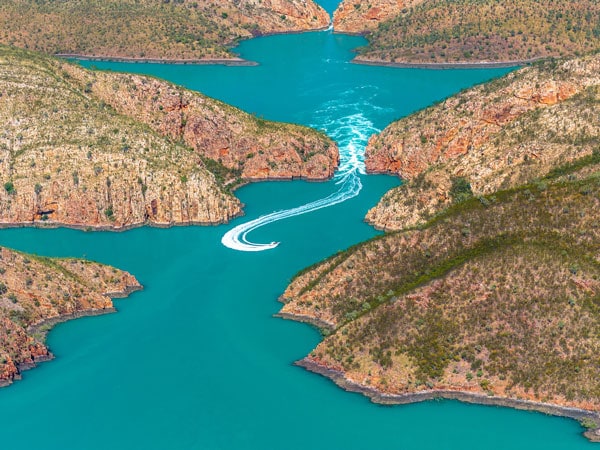 a landscape drone shot of Horizontal Falls, WA