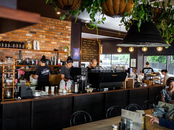 baristas preparing coffee at the cafe counter of Laneway Coffee, Darwin, NT