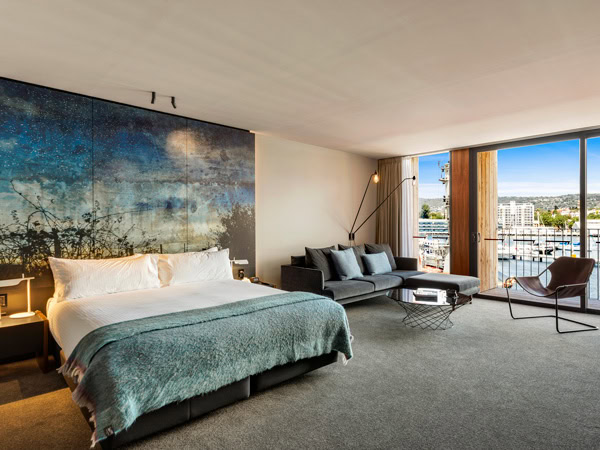 an elegant bedroom suite at MACq01, Hobart