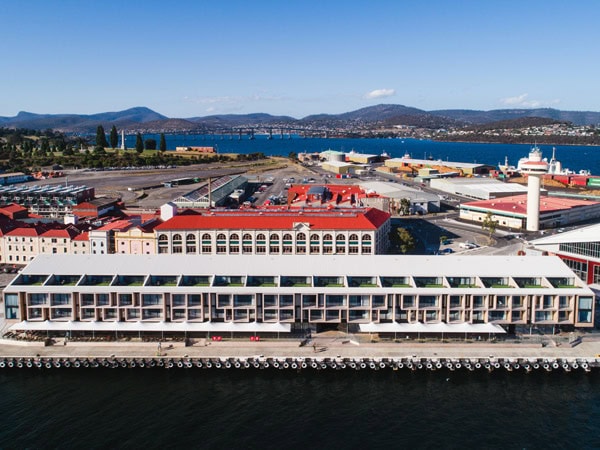 an aerial view of MACq01 hotel in Hobart