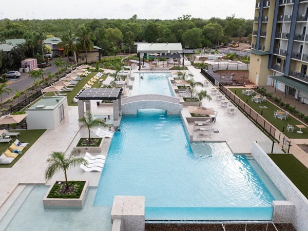 an aerial view of the Mercure pool at Darwin Airport Resort