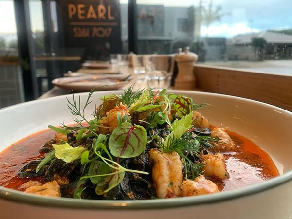 squid ink linguine at Pearl Torquay VIC