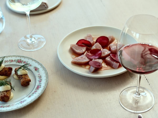 a plate of raw fish in salted plum with wine at Pipi's Kiosk