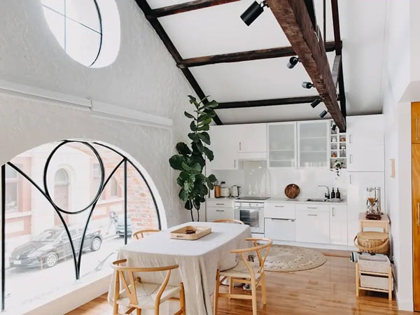 the whitewashed interior of Poets Harbour in Fremantle