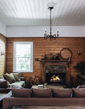 lounge room and fireplace at Poet's Lodge, Daylesford VIC